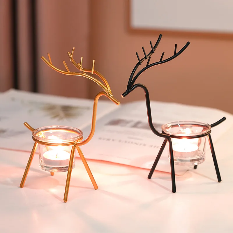 Reindeer Candlestick Tea light Deer Metal Iron Candle Holders for Party Wedding Home Coffee Table Decor New Year Noel Gift