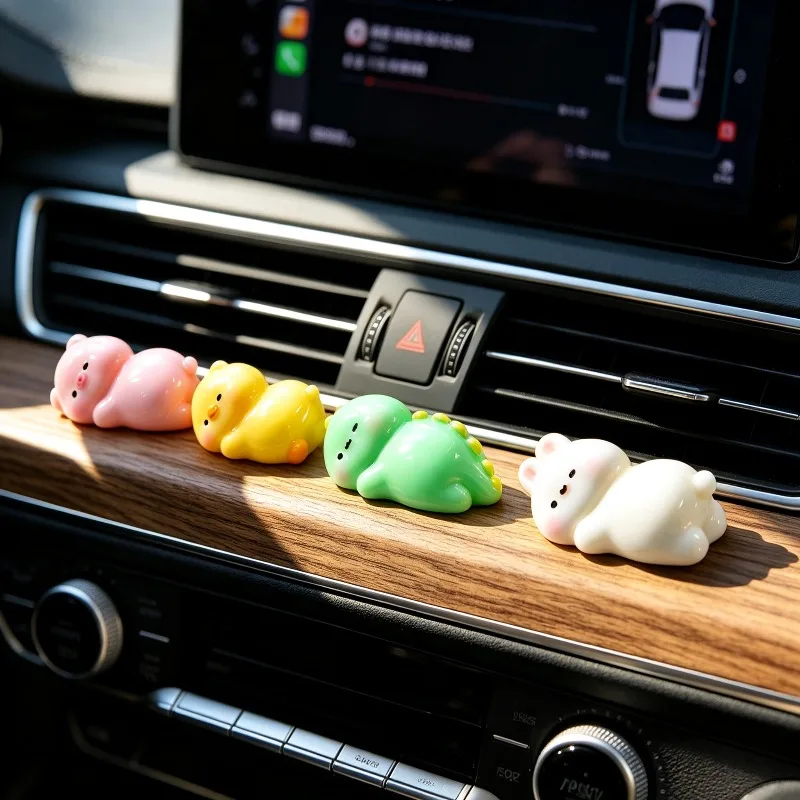 Cartoon Sleeping Animal Mini Figurine Pig Chick Dino Rabbit Bear Car Console Ornament Home Tabletop Decoration Craft Gift