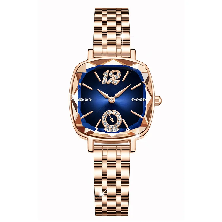 Montre pour femme carrée en verre à facettes montre à quartz étanche avec diamants