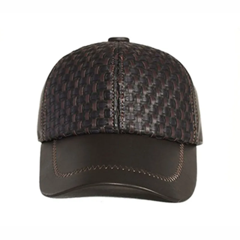 Snapback Cap Autumn Winter Warm Natural Leather Hat Weaving Sheepskin Baseball Caps For Men Personality Party Hats Leather Cap