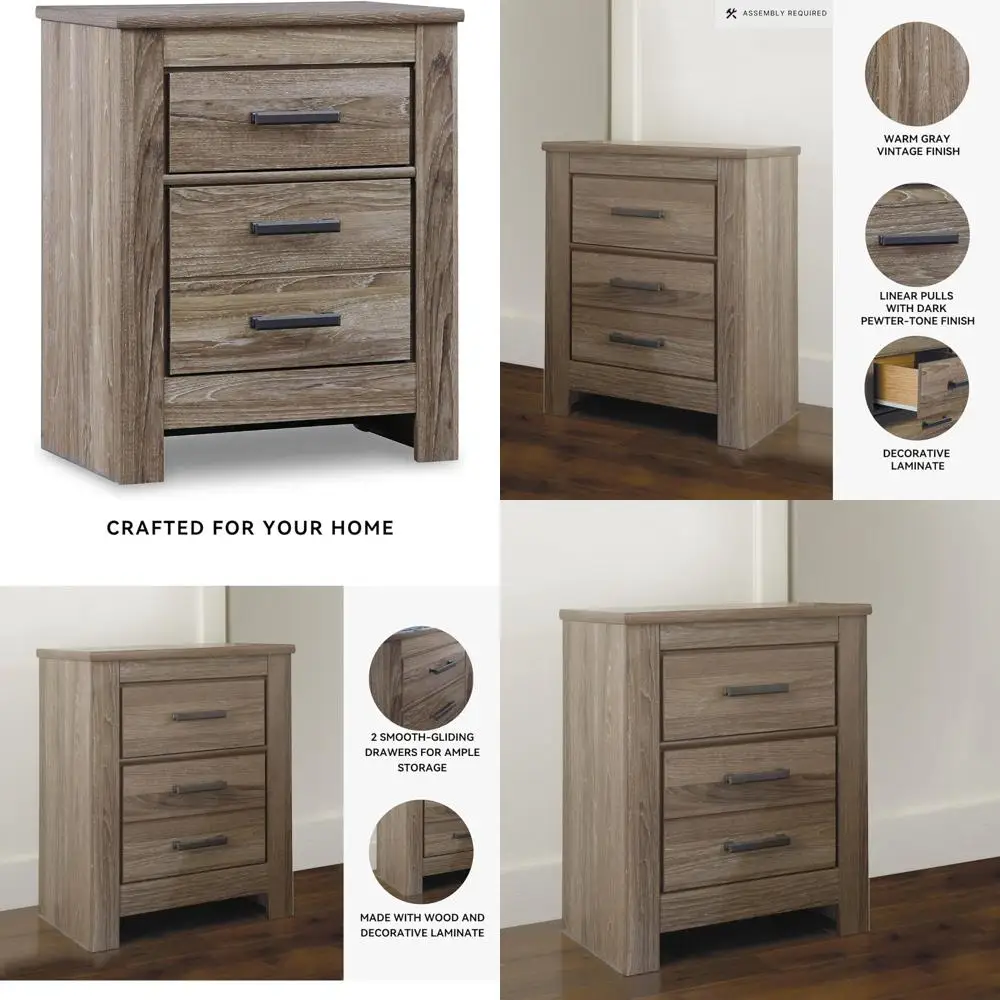 ashley zelen signature rustic modern 2-drawer nightstand, 29.45" height, warm gray finish