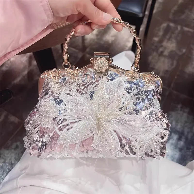 

Spring diamond-encrusted large-capacity one-shoulder cross-body square bag banquet rhinestone beaded sequin women's handbag