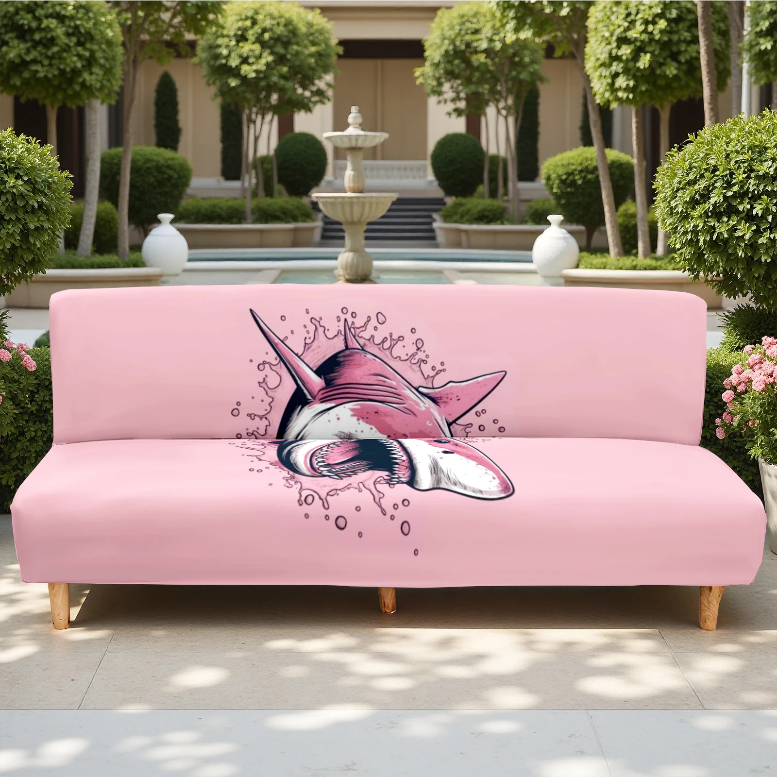 Summer Outdoor Shark Printed Sofa Bed Cover, Milk Silk Elastic Slipcover, Pet - Friendly, Washable & No De