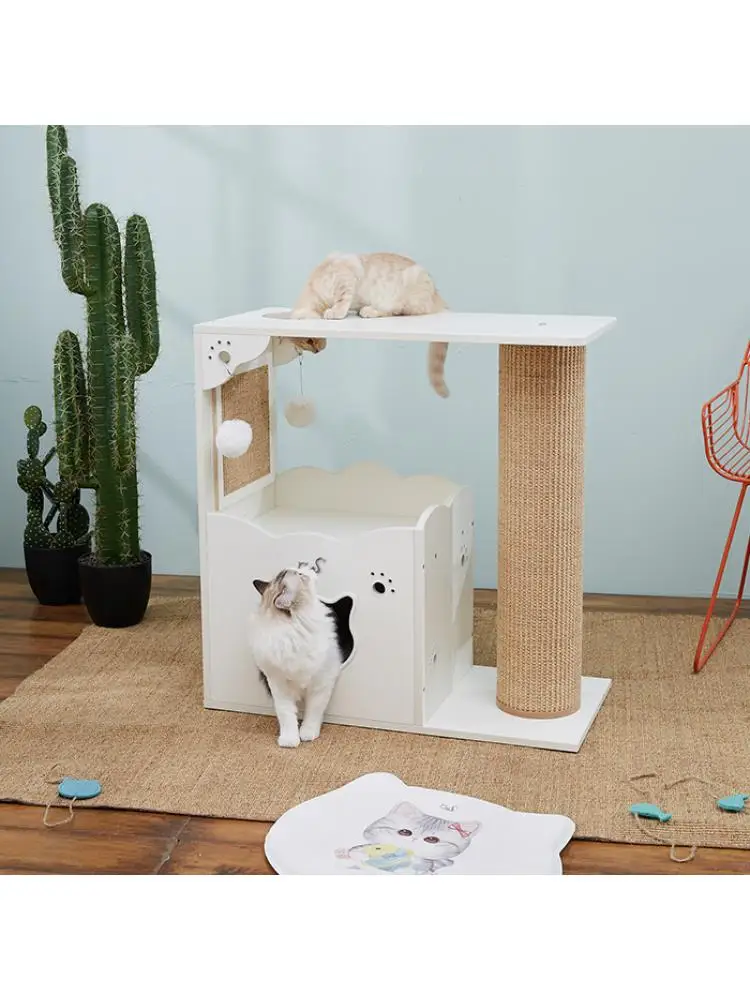 Cat Furniture Two-story Wooden Cat Climbing Frame Sisal Cat Scratching Post Cat House Pet Toy