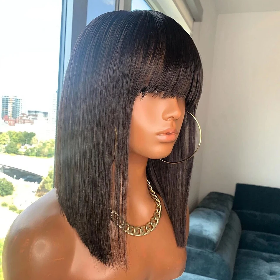 3X1 Middle Part Lace Wig Glueless Wig Human Hair Ready To Wear And Go Straight Human Hair Wigs With Bangs Short Bob Hair Wig