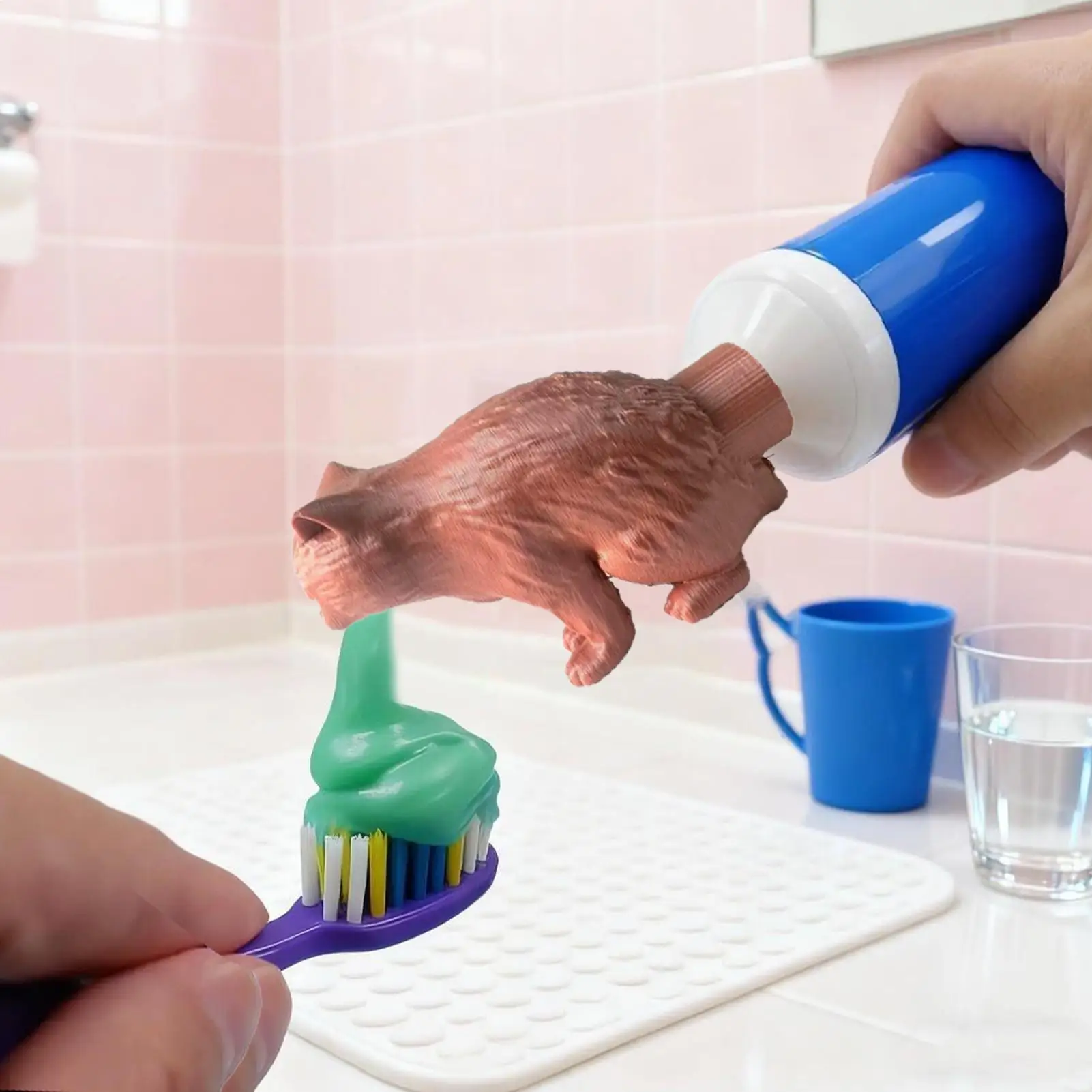 Toothpaste Squeezer Silicone Paste Squeezer 2.36Inch Pooping Cat Toothpaste Topper For Kids Bathroom Travel Home Kitchen Bedroom