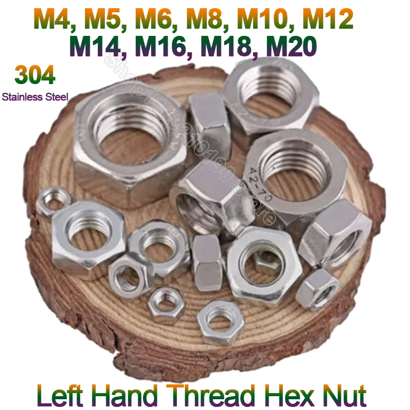 5-10Pc Left Hand Thread Hexagon Nut M3 M4 M5 M6 M8 M10 M12 DIN934 304Stainless Steel Reverse Opposite Rotate Left Tooth Hex Nuts