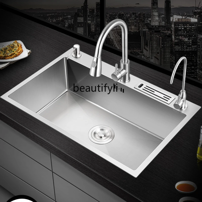 

yj Sink Single Sink Kitchen Vegetable Basin 304 Stainless Steel Scullery Household Handmade Sink