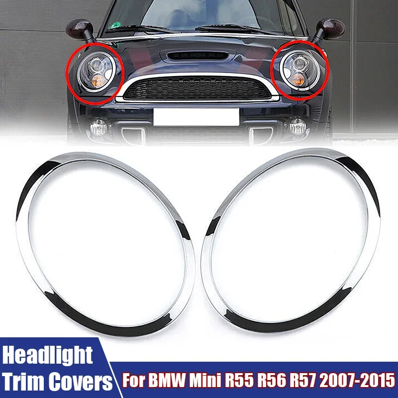 Car Front Headlight Trim Covers Right Left Decorative Frame Fit For BMW Mini R55 R56 R57 2007-2015 #51137149905, #51137149906