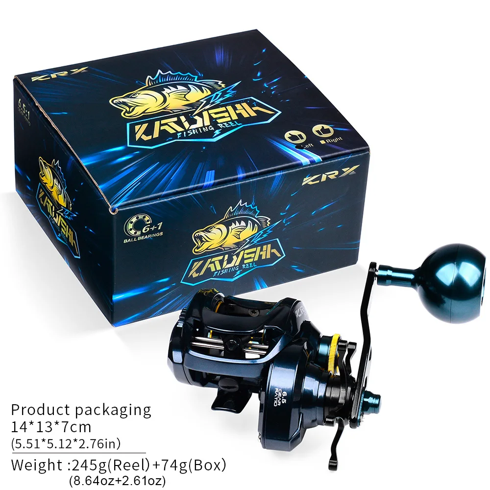 PROBEROS Baitcasting-Rolle 6,5:1 Übersetzungsverhältnis 6+1BB 20 kg/44 lb Drag 243/245 g Metallgehäuse Cast Drum Wheel Salzwasser-Angelrolle Pesca – Detail 20