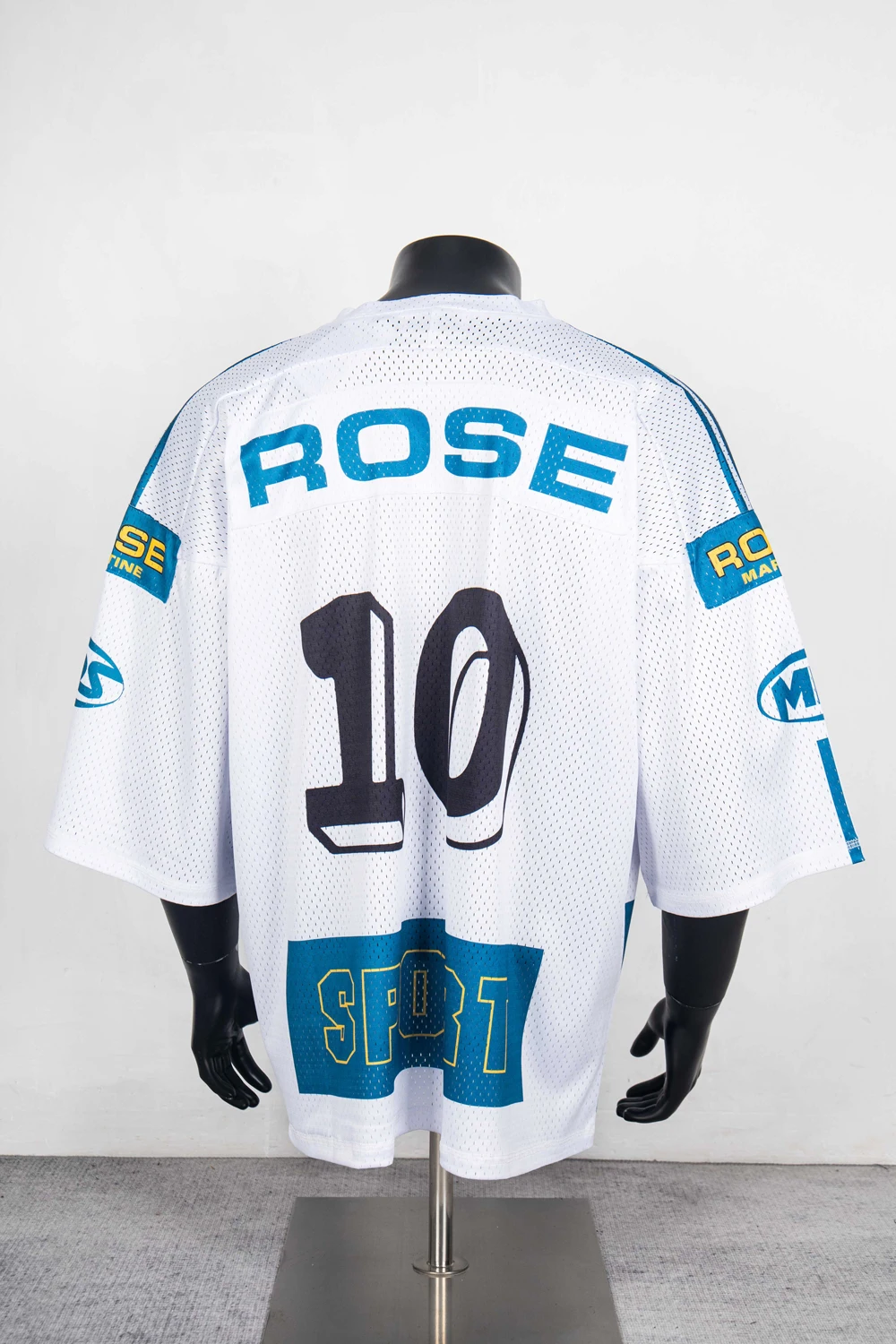 خليط شعار الأزرق الأبيض مارتين روز الخامس الرقبة شبكة الفانيلة المحملة الرجال النساء للجنسين المتضخم تي شيرت بلايز