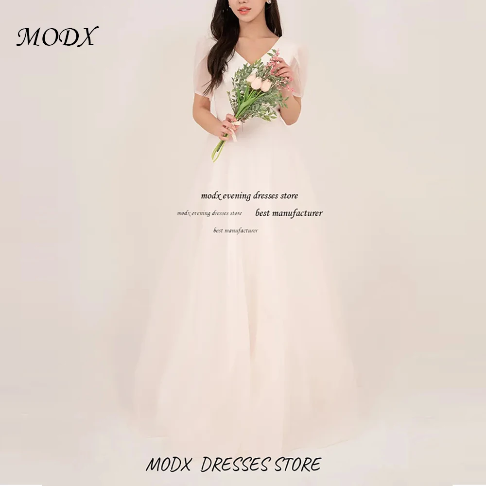 

MODX Elegant Fairy A-Line Wedding Dresses Short Sleeve Soft Floor length Bride Gowns Photo shoot Customized 드레스