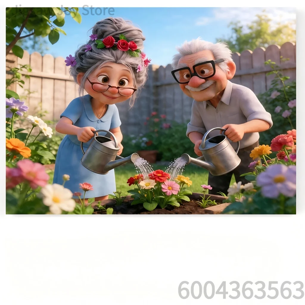 Cute Elderly Couple Jigsaw Puzzle - 500-2000 pcs Heartwarming Garden, Motorcycle & RV Scene for Family Fun, Educational Toy Gift