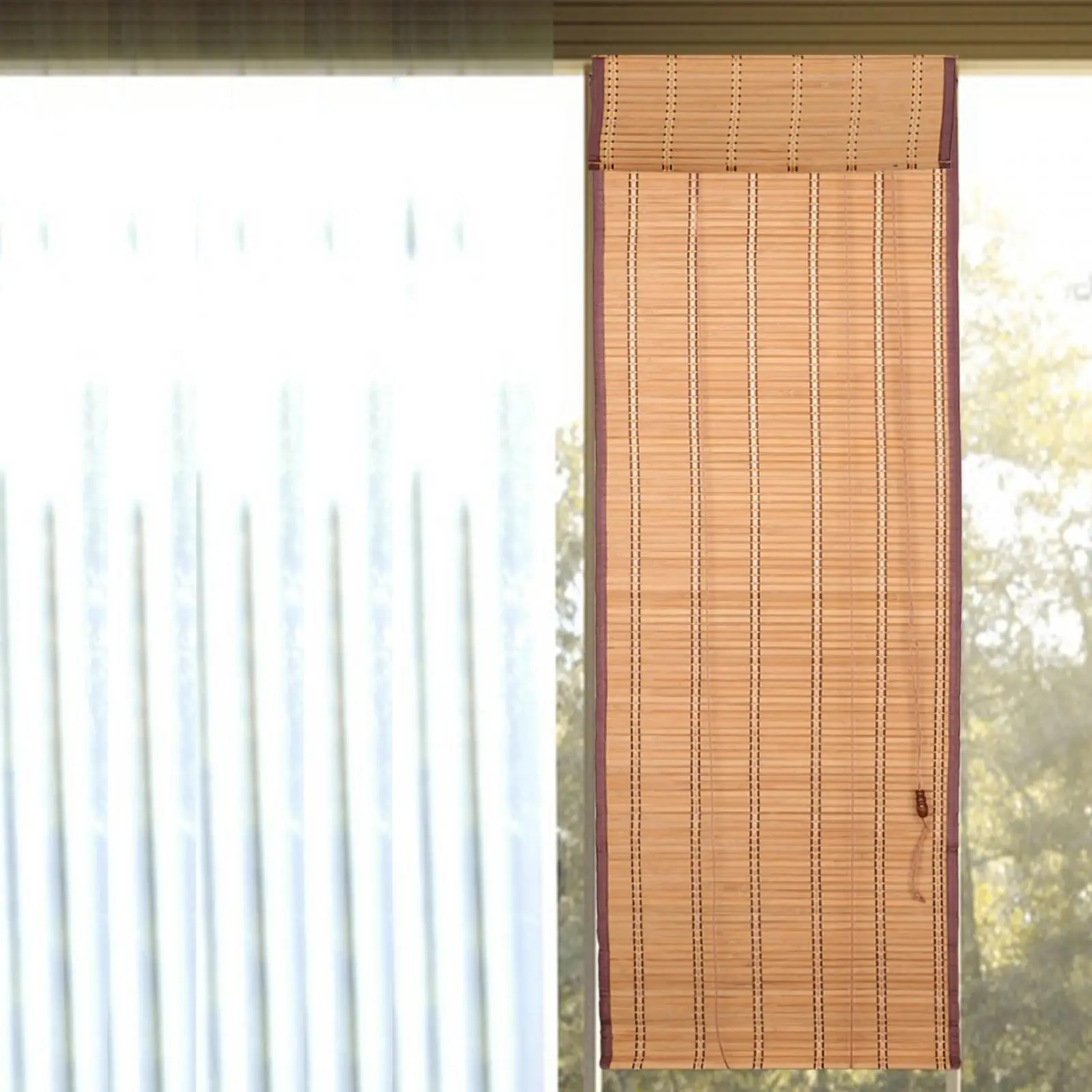 Bamboo Window Shades Sun Protection Light Filtering 22\'\' W x 59\'\' H Roller