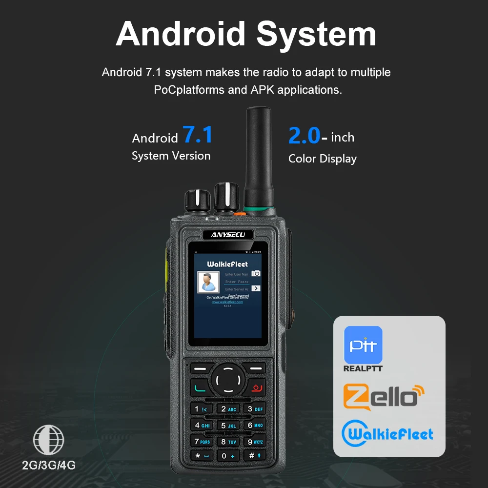 Anysecu-Talkie Walperforé HD760 4G POC, 4000mAh, système Android IP67 avec touristo-epiCard BT4.0, fonction GPS, fonctionne avec Zello ou Real-ptt