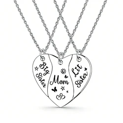 3 PCS Heart Matching Mom Daughter Son Necklace Set Stainless Steel Big Sister Little Sister Necklace Gifts For Mother
