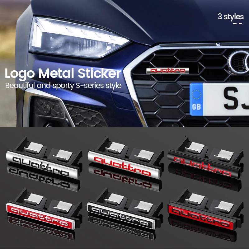 6 colors Metal Quattro Logo Front Grill Badge Emblem Sticker Decals for Audi A3 A4 A5 A6 A7 A8 S3 S4 S5 S6 Q3 Q5 Q7 Car Styling