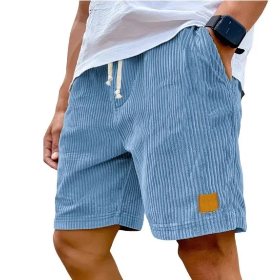

Summer Men's Clothing Casual Embroidered Logo Corduroy Shorts For Men Vintage Tie Waist Five Inch Retro Relaxed Bermuda Style