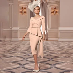 Customized Mother of the Bride Dresses for Weddings V Neck Sheath/Column Wedding Guest Gowns Women 3/4 Sleeves Short Party Dress