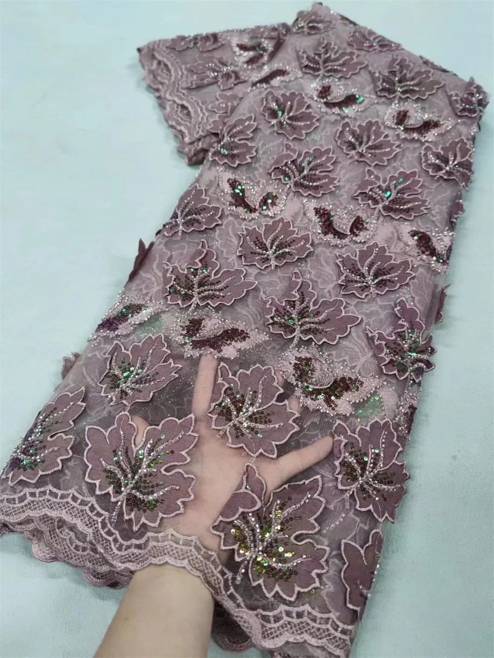 African Lace Fabric 2024 High Quality 5 Yards Lace Fabrics Quality 2024 Sale Brown Lace Fabric With Sequins Evening Dress A161-6