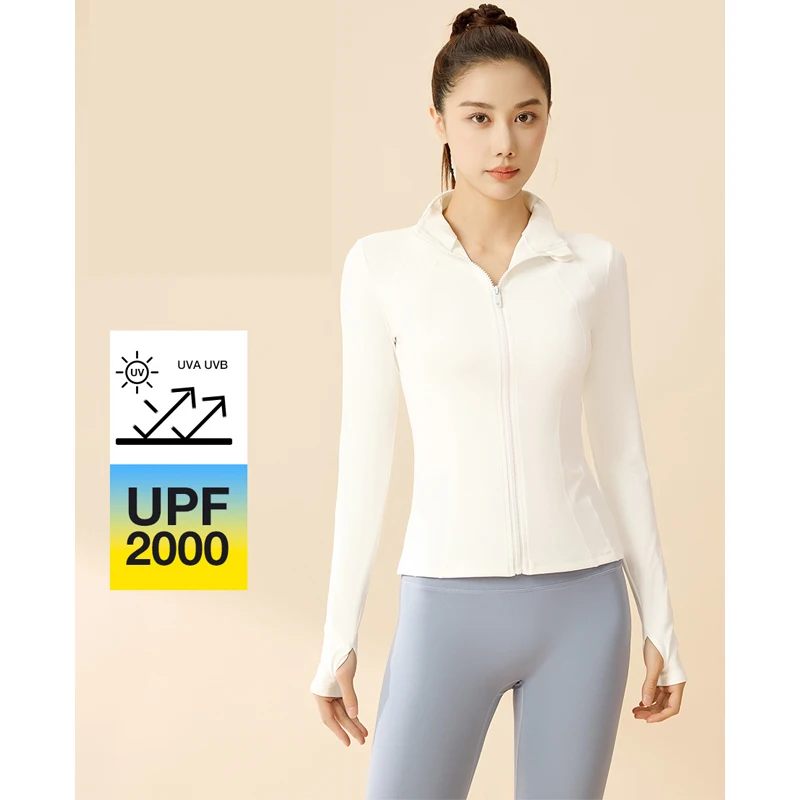 PINGNAIO-Veste à manches longues pour femme, protection UV, course à pied, fitness, fermeture éclair, col montant, veste de yoga mince