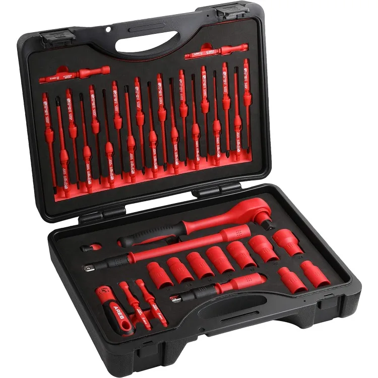 19004-37-Piece Insulated Electrical Tool Set - Ergonomic Handle with 19 Screwdriver Sizes and 4 Cabinet Keys