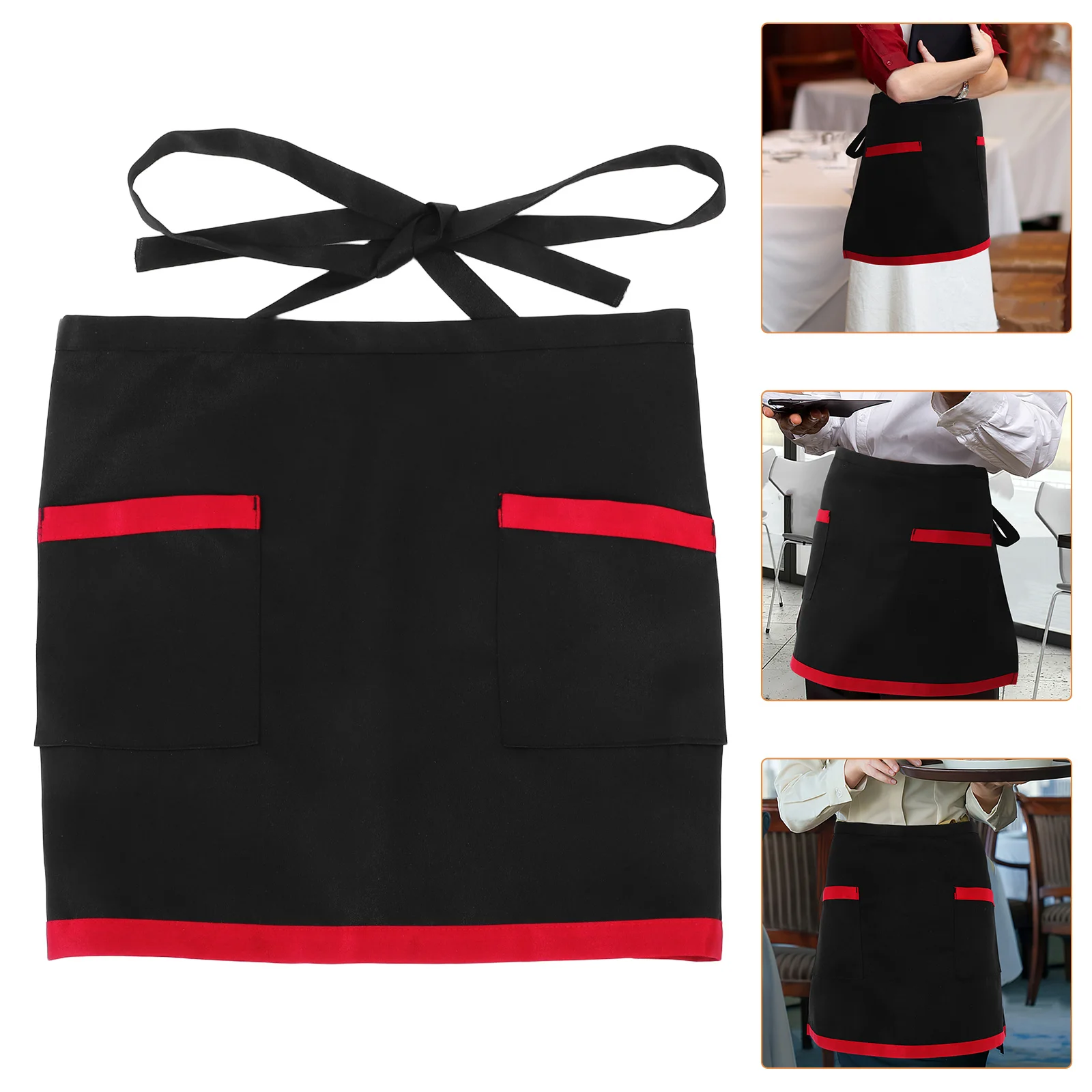 Short Bistro Apron for Waiters Waitresses Waterproof Oil Resistant Kitchen Apron with Large Pocket Professional Server Bar Cafe