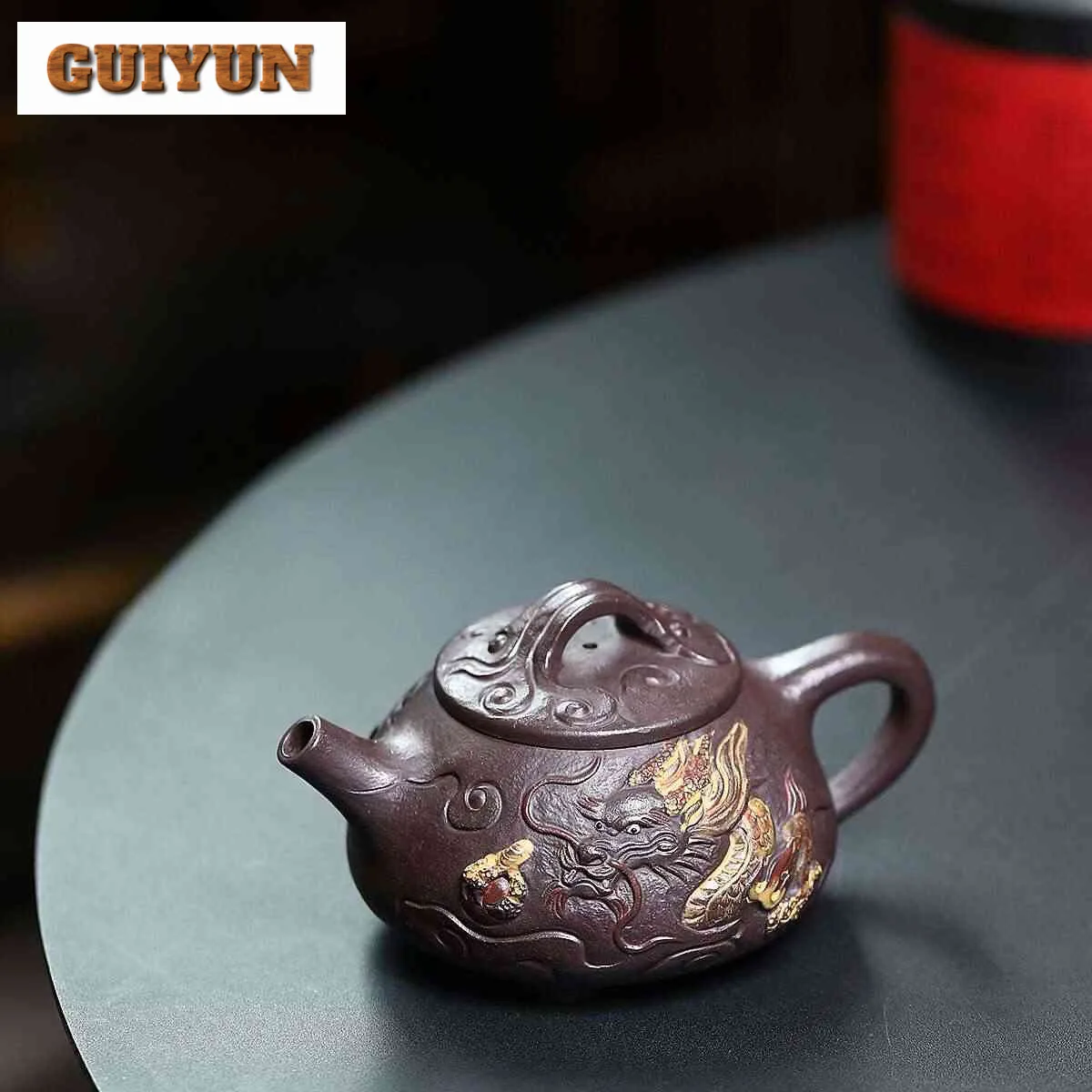 280ml Classic Yixing Purple Clay Teapots Handmade Stone Scoop Dragon Pot Raw Ore Purple Mud Tea Maker Kettle Zisha Tea Set Craft