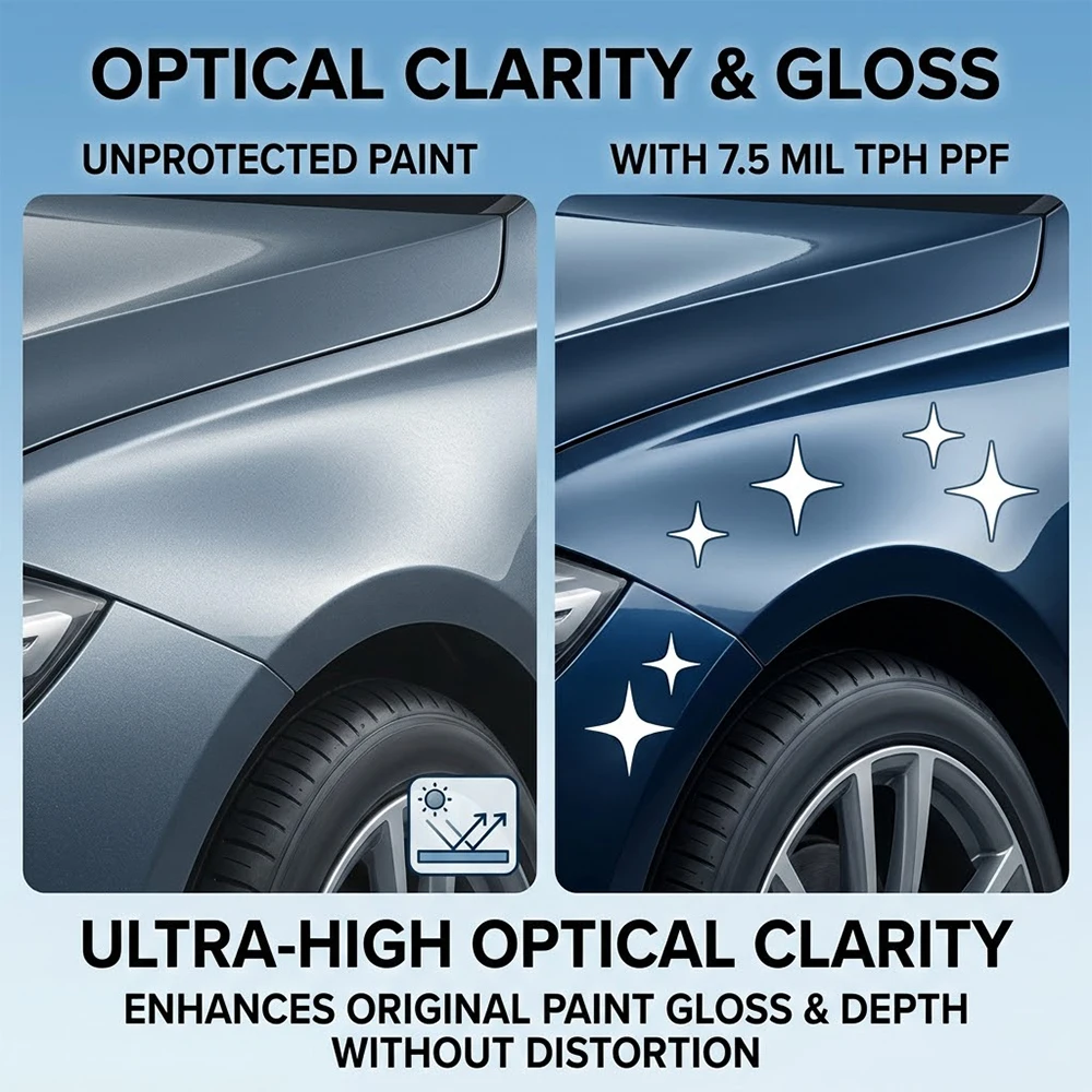 7,5mil TPH Autofolien-PPF-Lackschutzfolie, transparente kratzfeste klare Aufkleber, selbstklebende hydrophobe Autolackschutzfolie, DIY-Fahrzeugkarosserie unsichtbare Autofolie, vergilbungsbeständige Außen-Schutzfolie, Autodekoration – Detail 5