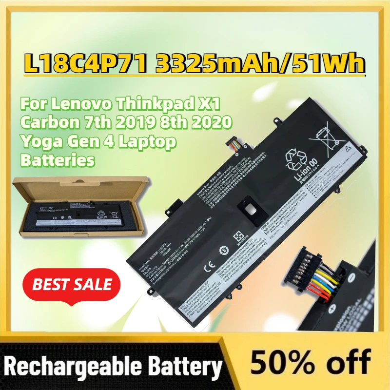 

In Stock New L18C4P71 3325mAh/51Wh 15.36V Battery for Lenovo Thinkpad X1 Carbon 7th 2019 8th 2020 Yoga Gen 4 Laptop Batteries