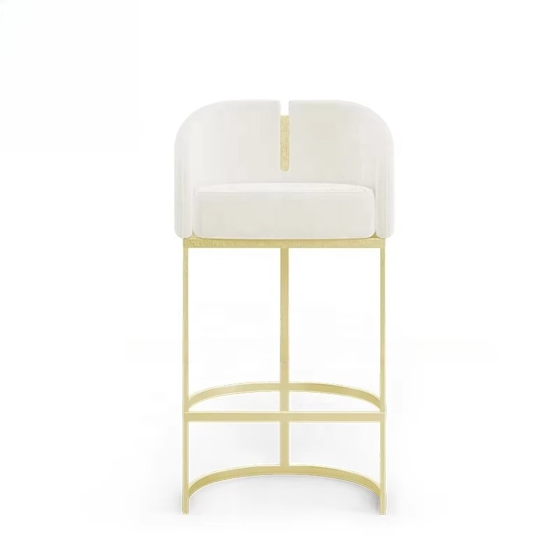 Contemporary High Quality White Velvet Upholstered Gold Bar Chair Modern Commercial Furniture for Home Bar & Kitchen Counter