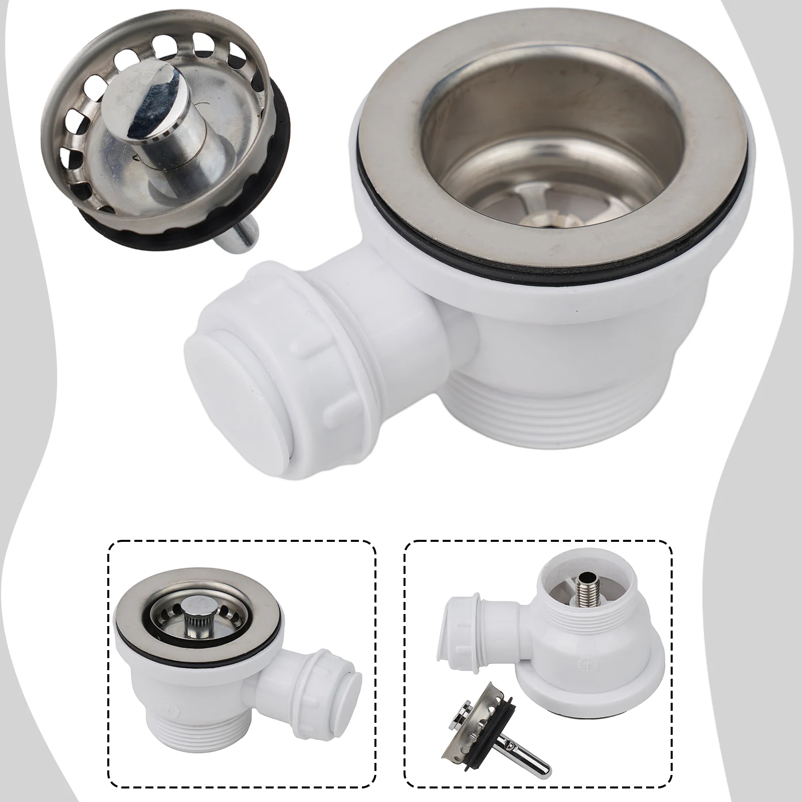 Strainer Stainless Steel 70mm PP Flange Fits Sink Mini Basket Strainer Waste Kit Kitchen Sink Accessories Home Improvement