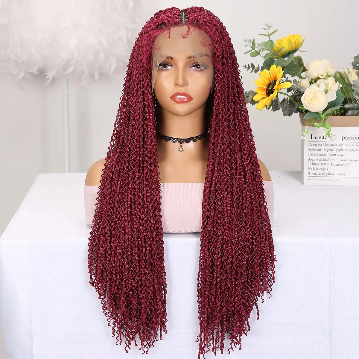 African American Wig Three Strands Creadlocks Female Front Lace 24 Inch Braided Wig Lace Wig Hand Hook Red Wig Headgear Cosplay