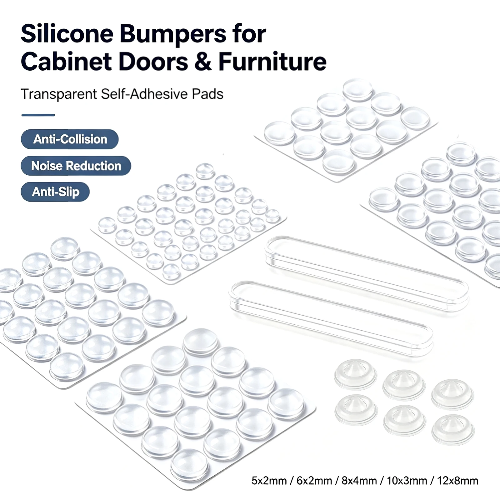 Transparent Self-Adhesive Silicone Bumpers Soundproof Anti-Collision Anti-Slip Pads for Cabinet Doors & Furniture