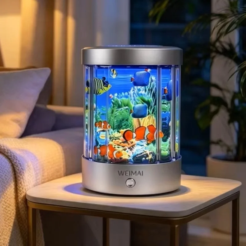 LED Fish Tank Light, Simulated Ocean Night Light, 360° Rotating Projector Light, USB-Powered, Bedroom Decorative Table Lamp, Gif