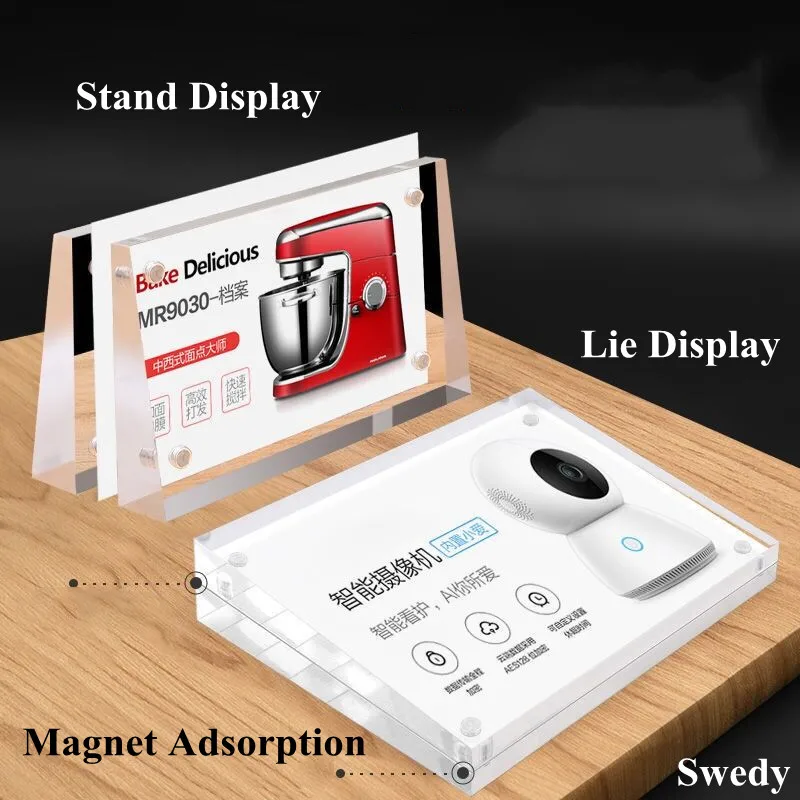 12x8cm Slant Back Magnetic Table Acrylic Sign Holder Display Stand Photo Picture Menu Paper Ad Frame Price Label Card Holder