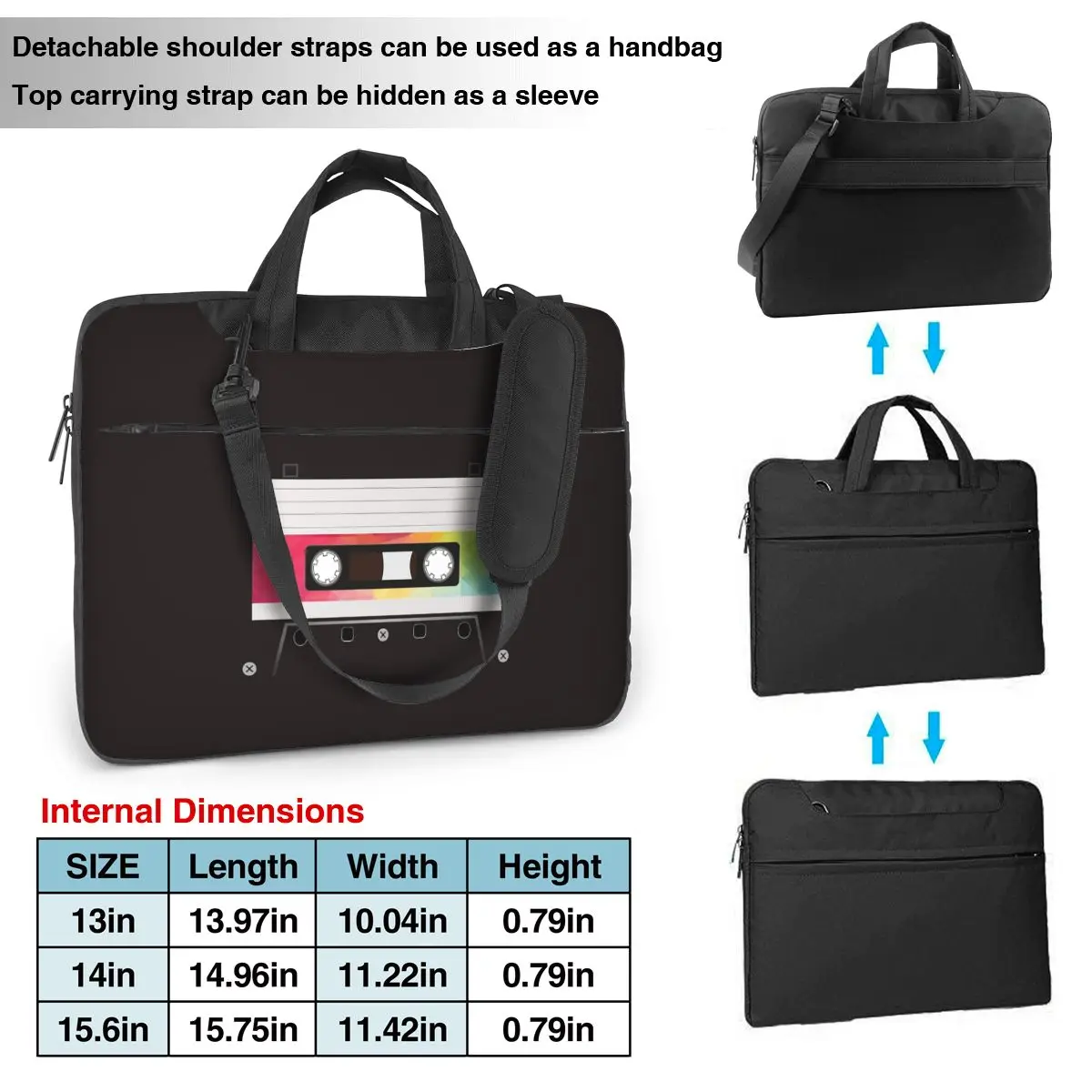 Rainbow Cassette Tape Laptop Bag Shockproof Case Computer Bag 13 14 15.6 Inch Crossbody Laptop Pouch For Macbook Pro Air