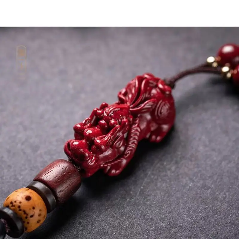 Authentic Natural Cinnabar Wealth Attracting Pendant Pixiu Mobile Phone Chain Hanging Car Keychain Men's and Women's Pendant