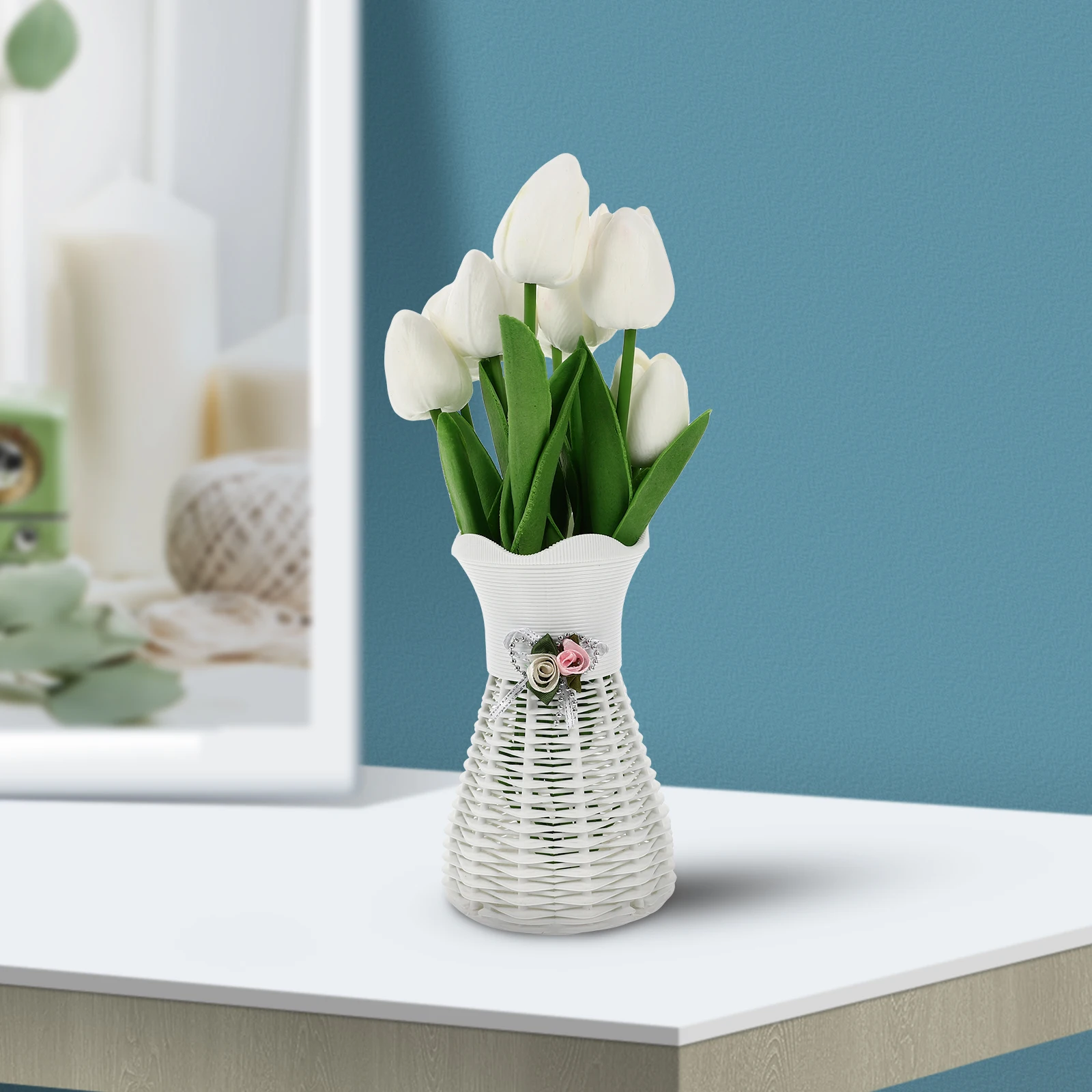 

8 Pcs Artificial Tulips White Decorative Flowers for Home Bedroom Office Wedding Party Craft Project Stylish Mini PU Plastic