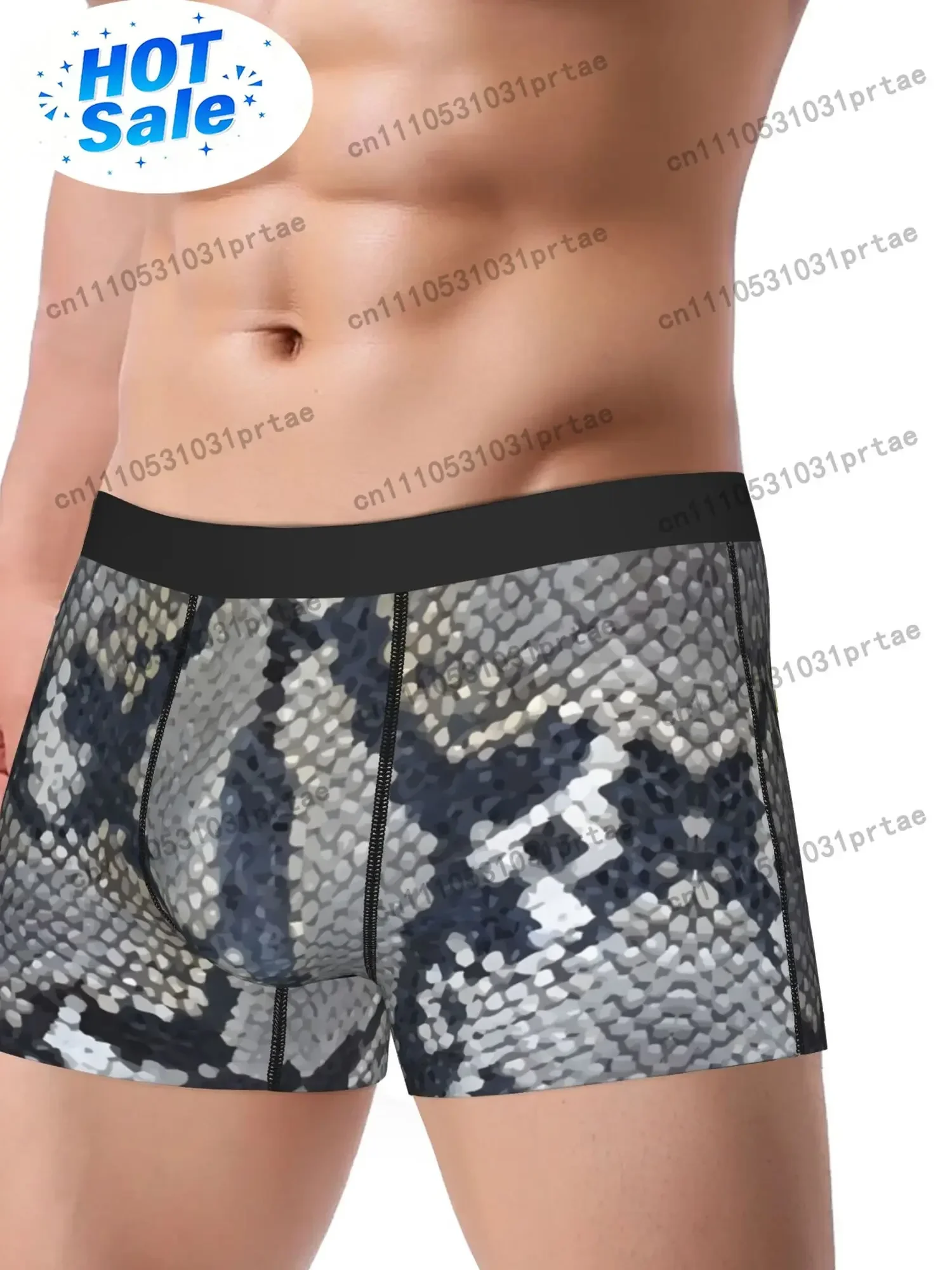 Python Snake Skin Texture Underwear - Realistic Reptilian Scale Boxer Briefs Breathable Shorts Discreet Casual Wear for Sn bLACK