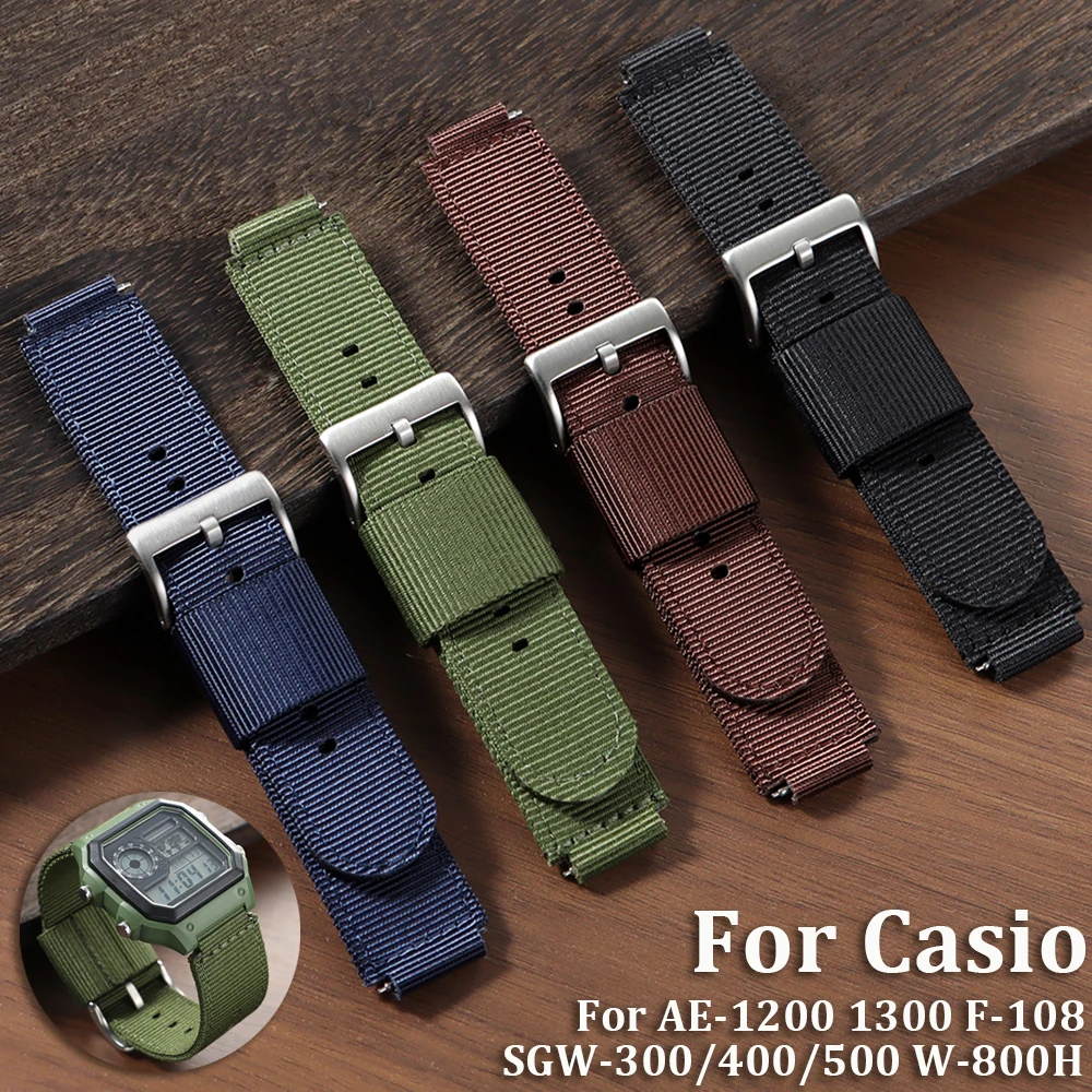 Canvas Nylon Watch Band Quick Release 16mm 18mm for Casio AE-1200 1300 F-108 SGW-300/400/500 W-800H Strap Men's Accessories Belt