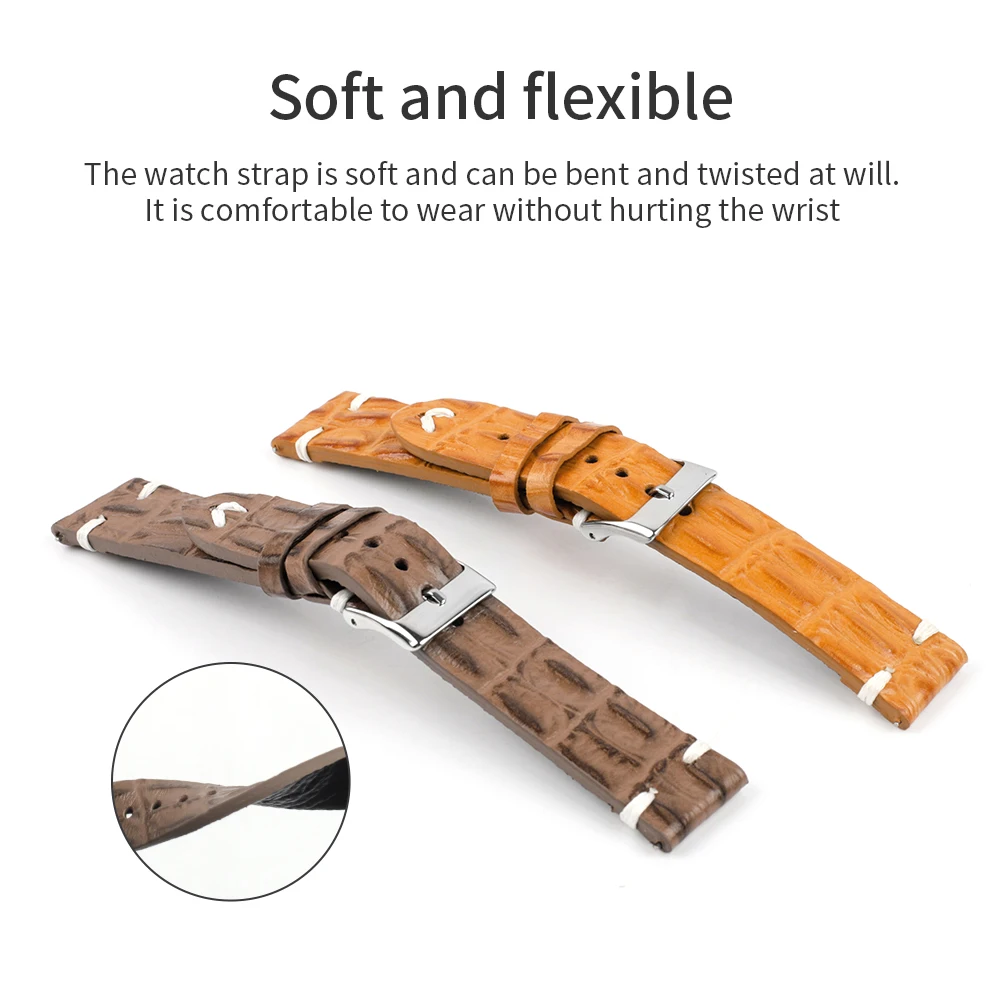 Alligator Cowhide Watches Strap 18mm 20mm 22mm 24mm Vintage Crocodile Genuine Leather Watchband for Men Bracelet Replacement