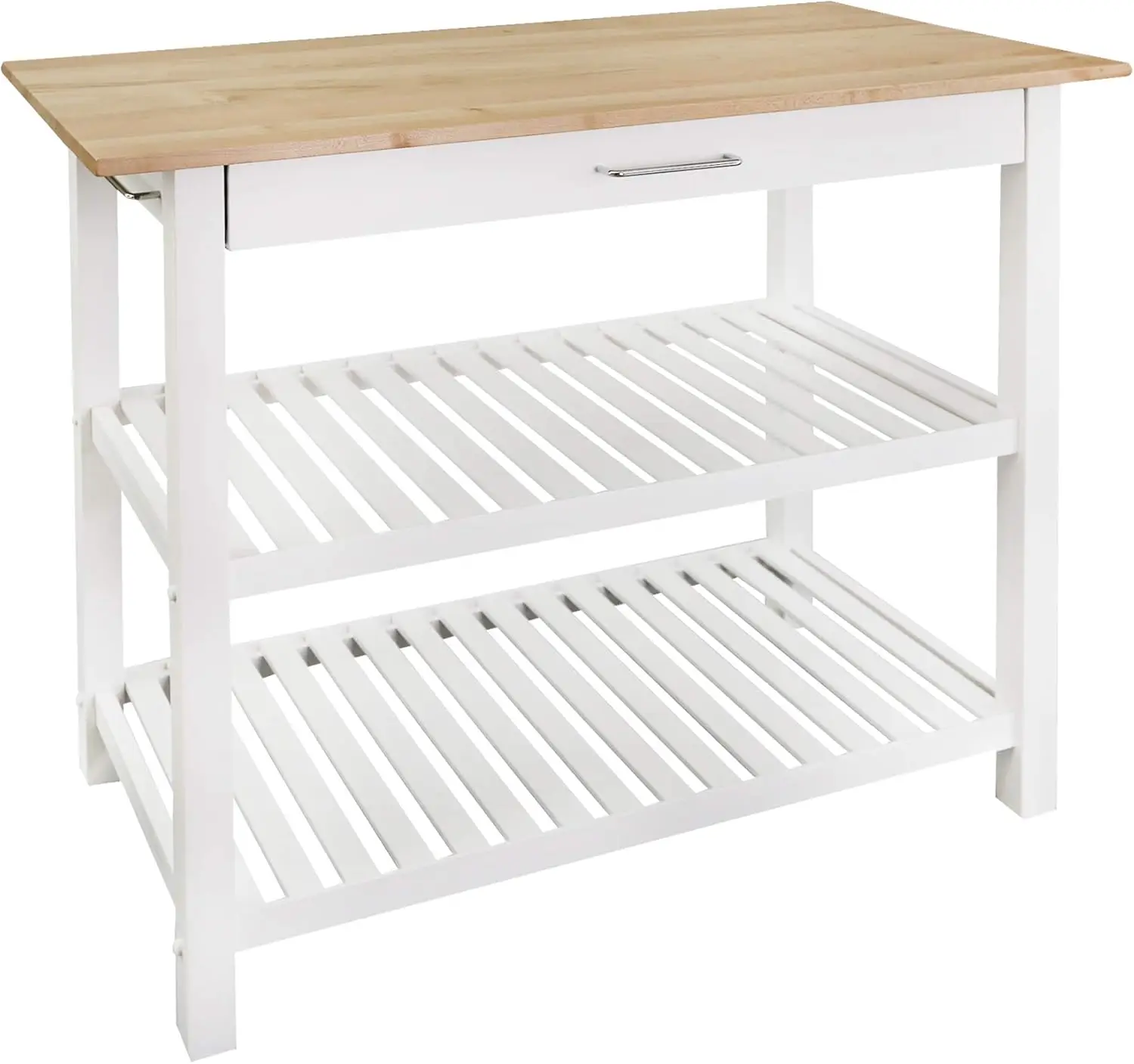 

40-Inch Kitchen Island with Solid Hardwood Top, Natural or White Finish for Casual Home Use