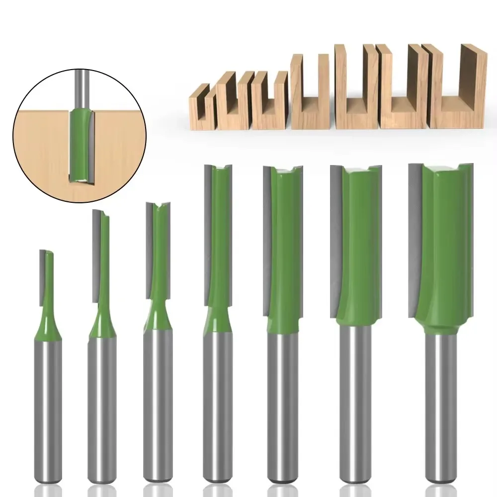 1PC 1/4" 6.35MM 6MM Shank Milling Cutter Wood Carving Shank Single Double Flute Straight Bit Milling Cutter Tungsten Carbide