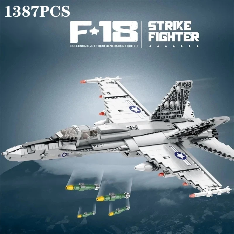 

Technical Military F18 MOC Building Blocks Strike Fighter for Adults Desktop Display Toys Kids Educational Set Birthday Gifts