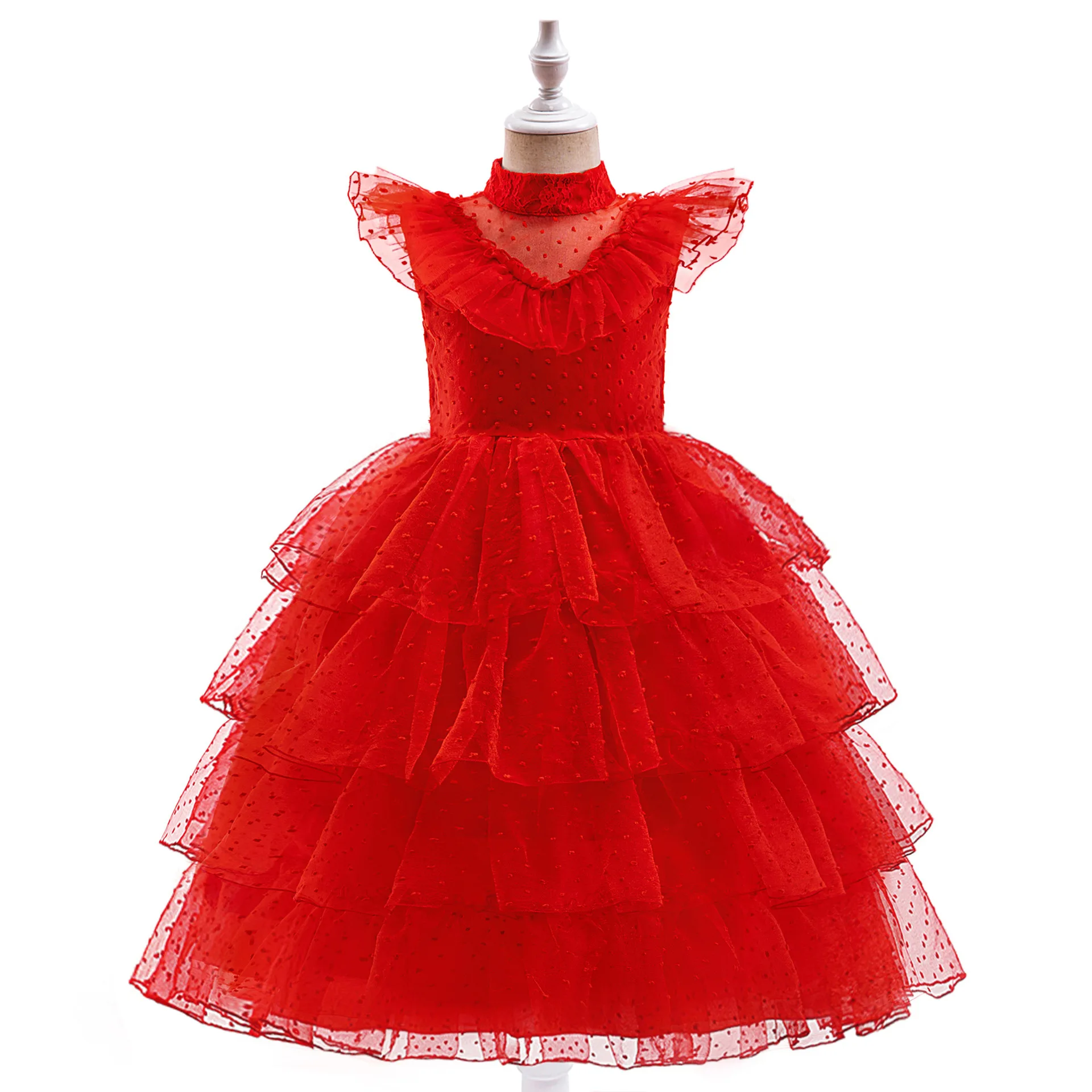 Lydia-Inspiriertes Mädchen-Filmkostüm Rotes Gotisches Prinzessinnenkleid+Schleier+Spitzenhandschuhe Halloween-Party Rollenspiel Deluxe Hochzeitskostüm – Detail 3