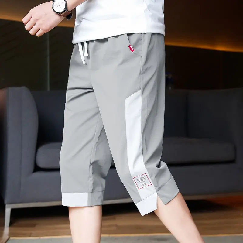 2024 Summer Elastic Capri Pants Men's Clothing Casual Thin Style Chao Pai Korean Version Shorts Men's Fashion All-match Pants