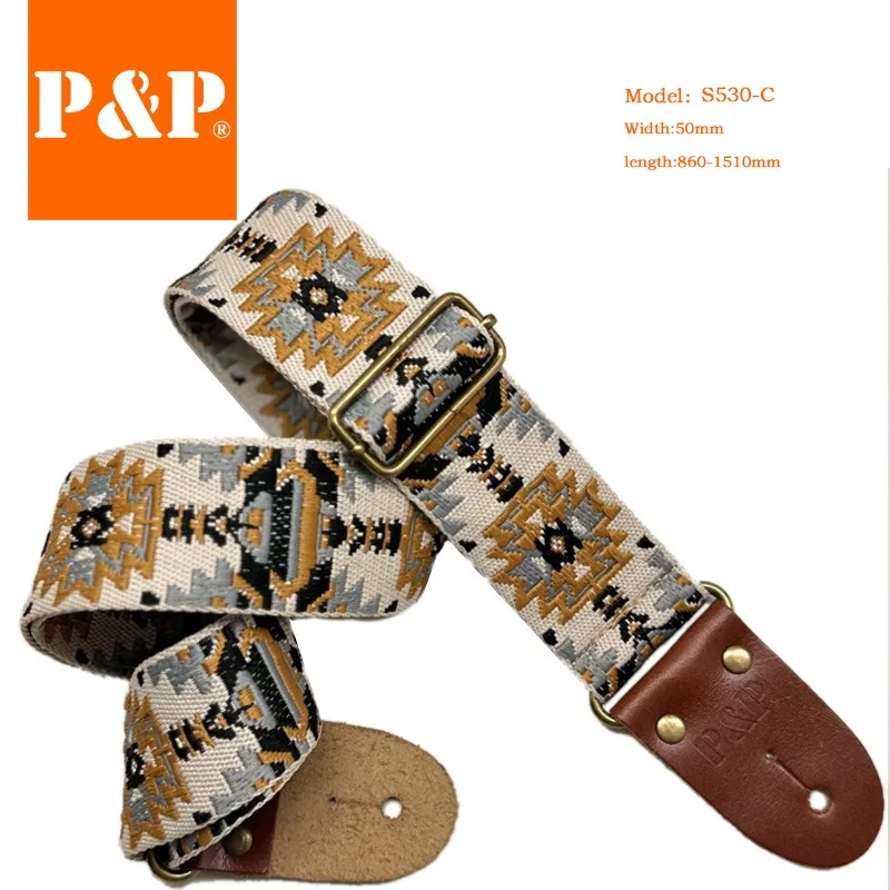 Guitar Strap New PP Top Layer Cowhide Leather Head Thickened Woven Ethnic Wind Guitar Bass Universal