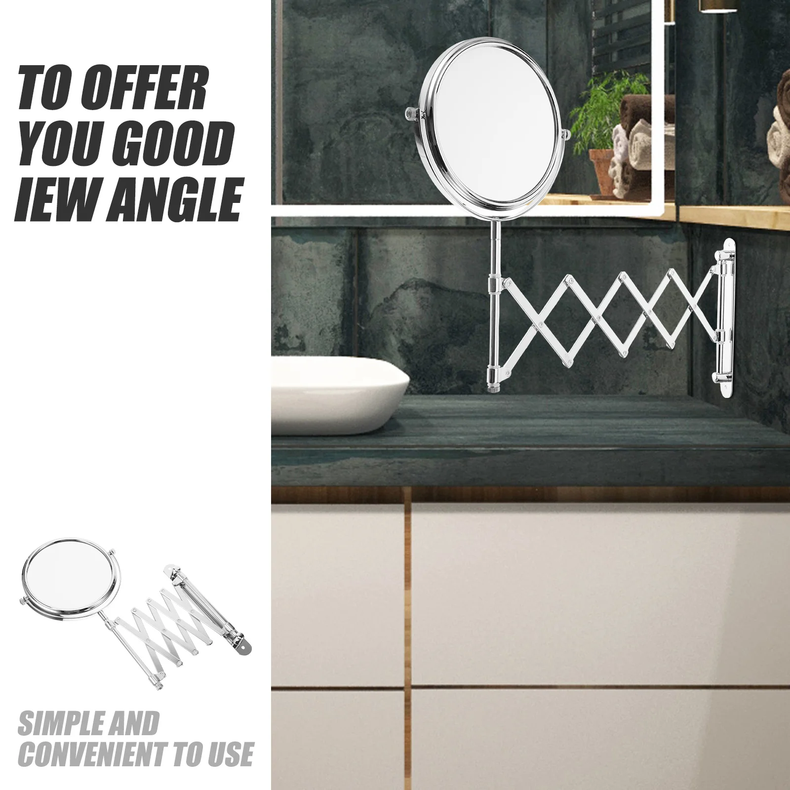 6 Inch Swivel Mirrors Retractable Makeup Wall Mount Shaving Extendable Bathroom