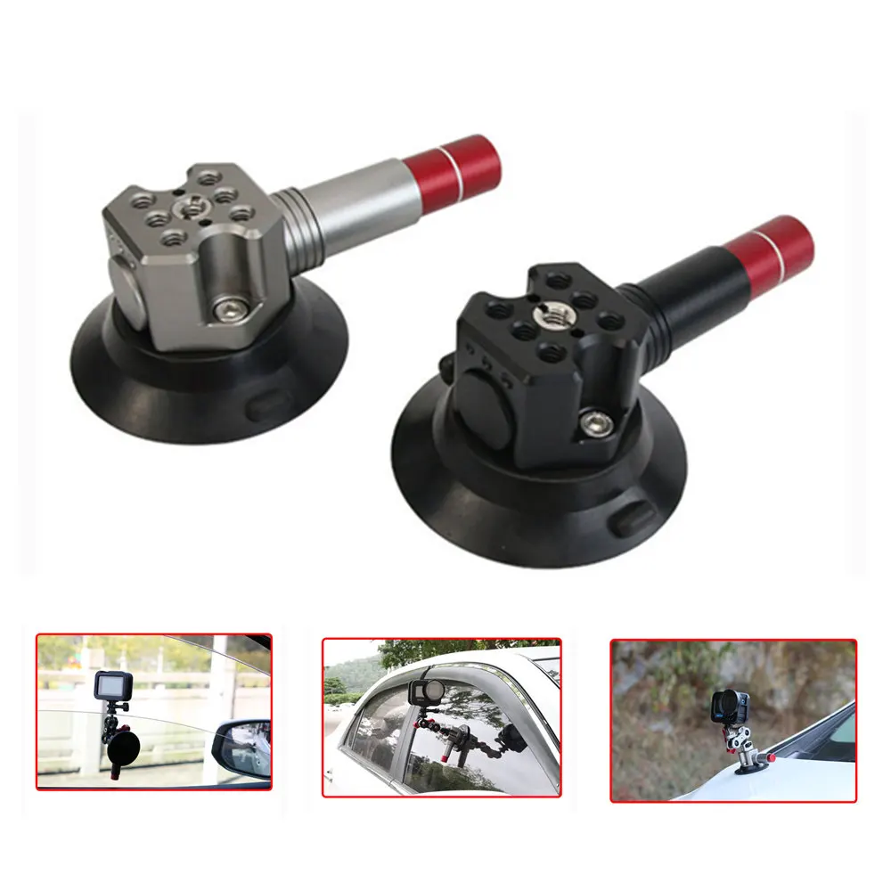 Aluminum Car Action Camera Holder Hand Pump Car Suction Cup w 1/4 3/8 ARRI Loacting Hole For GoPro 12 11 10 9 8 Insta360 Action